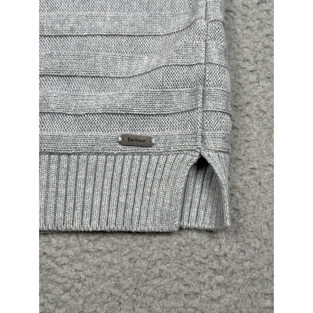 Barbour Knit Sweater Women Medium Gray Ribbed Cotton Pullover Lightweight Casual - Picture 9 of 17